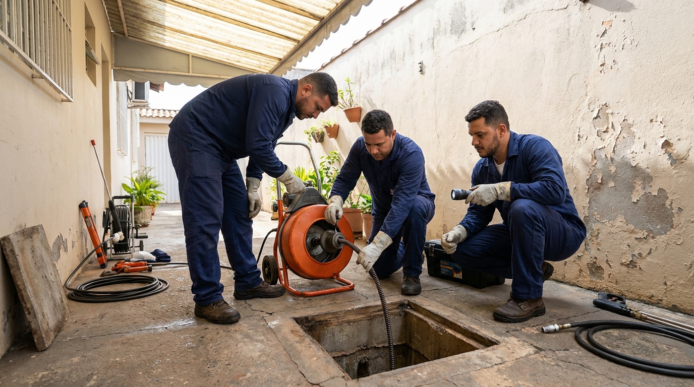 Desentupimento de esgoto com equipamento em Ipatinga‑MG