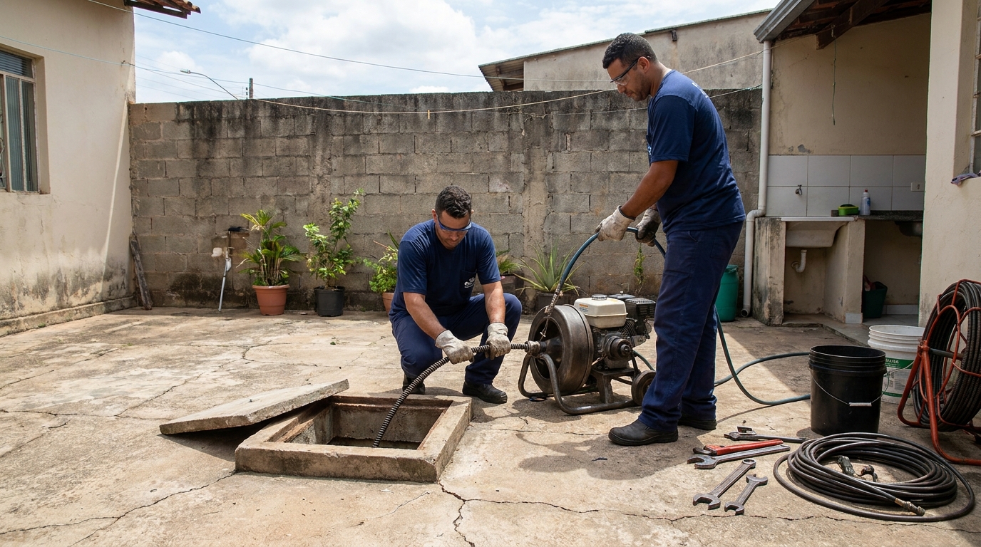 Desentupimento de esgoto residencial em Ipatinga‑MG