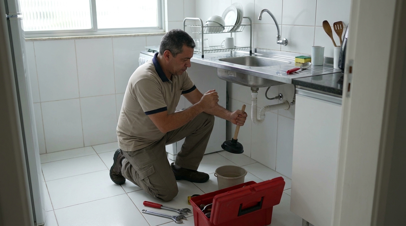 Desentupimento de pia residencial em Ipatinga‑MG