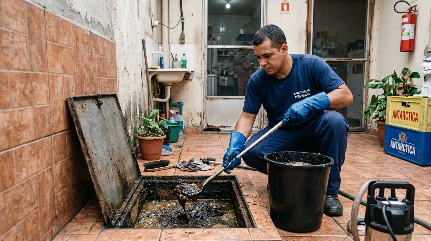 Equipe de limpeza de caixa de gordura em Guarapari‑ES