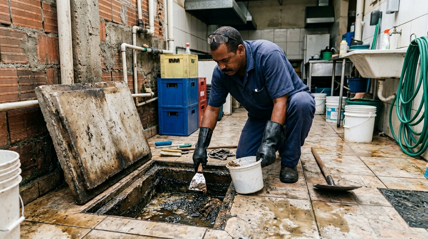 Limpeza de caixa de gordura residencial em Guarapari‑ES