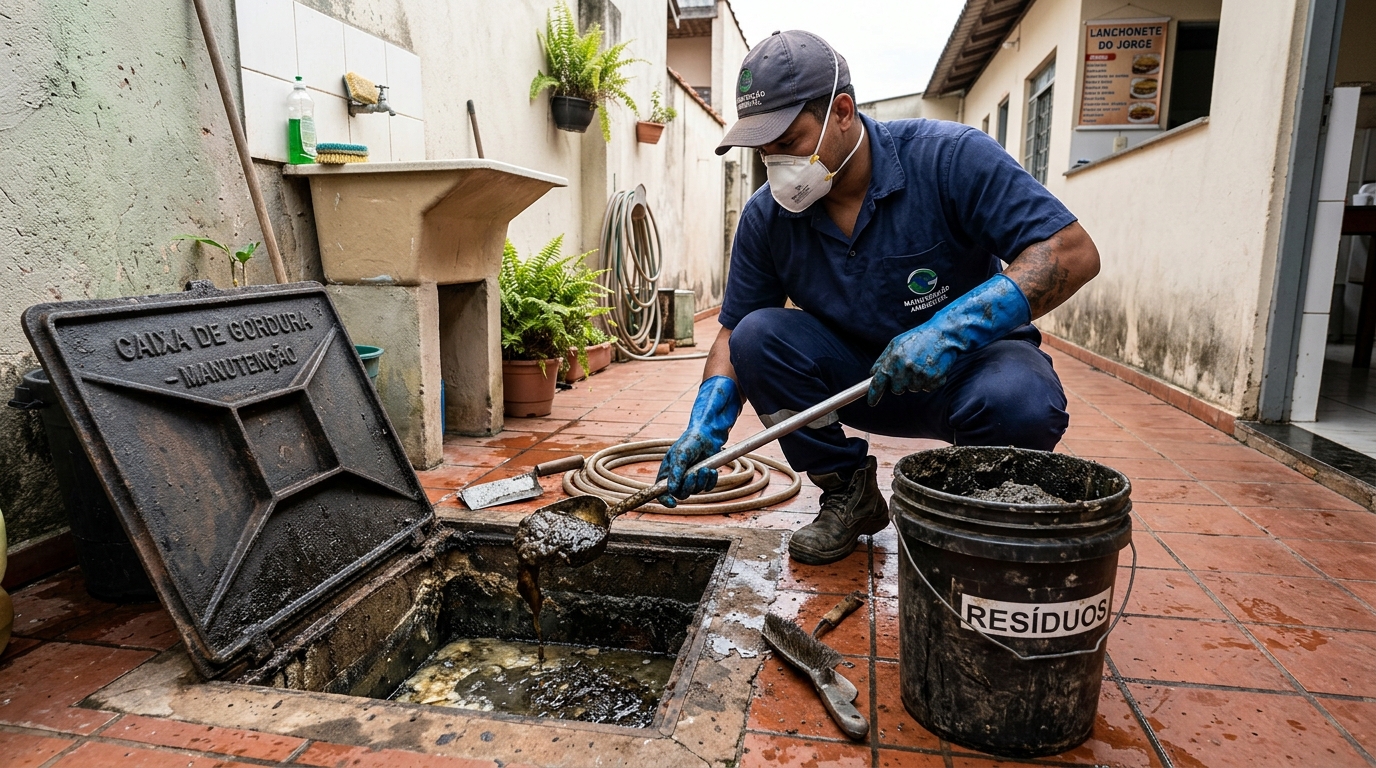 Remoção de lodo de caixa de gordura em Guarapari‑ES